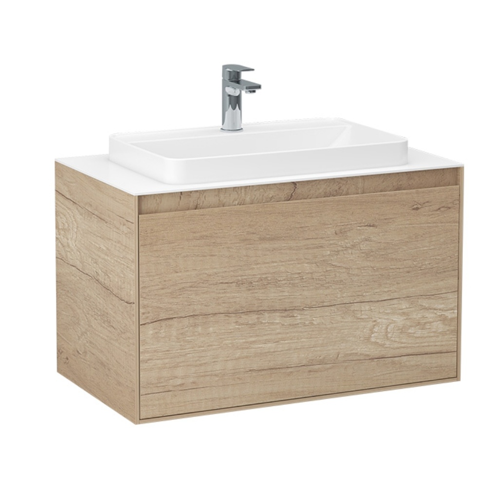 Imex Arco Natural Oak 800mm Wall Mounted Single Drawer Countertop Vanity Unit Cut Out