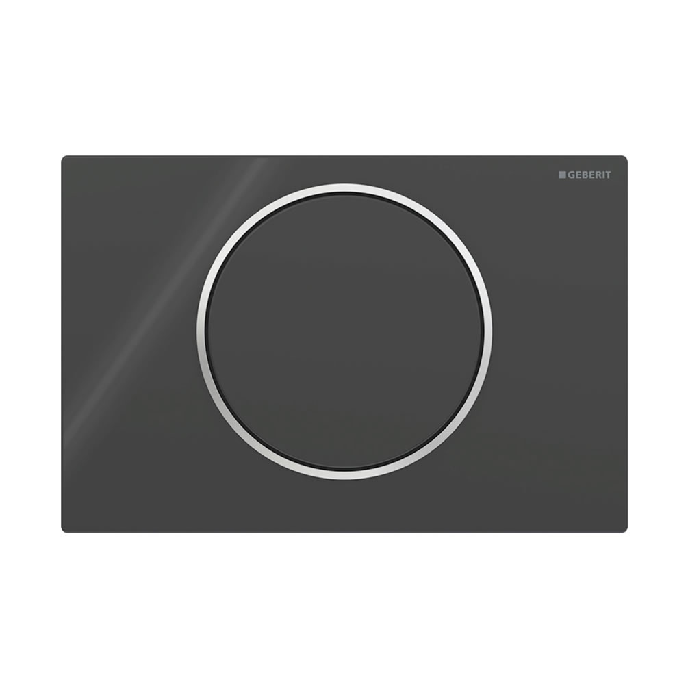 Cutout image of Geberit Sigma10 Round Black / Gloss Chrome Single Flush Plate