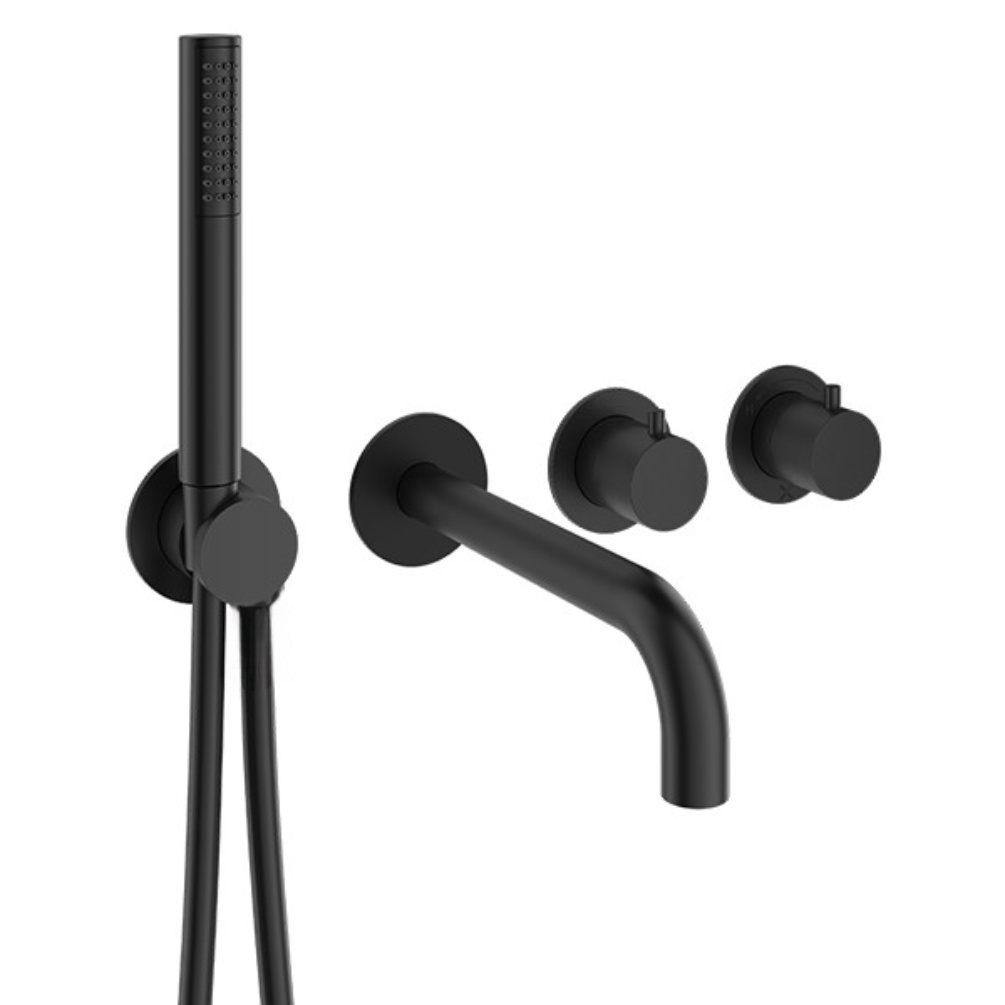 Crosswater Module Matt Black 2 Handle Shower Valve, Spout & Handset