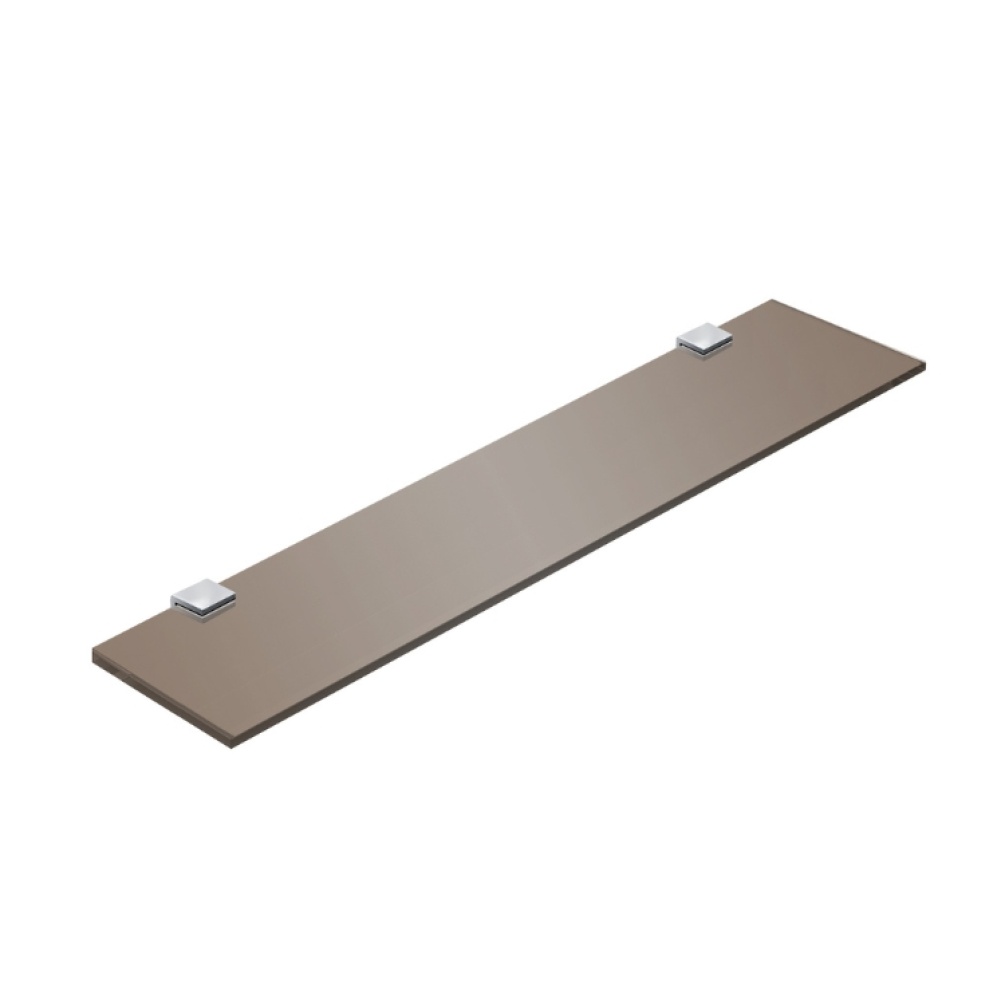 Product Cut out image of the Origins Living Pier 600mm Bronze Glass Shelf with chrome brackets