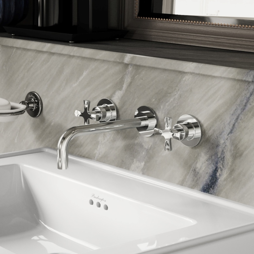 Product Lifestyle image of the Burlington Riviera Chrome Wall Mounted Basin Mixer