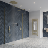 Lifestyle Photo of Crosswater Gallery 10 Brushed Brass Glass Corner Wetroom Screen