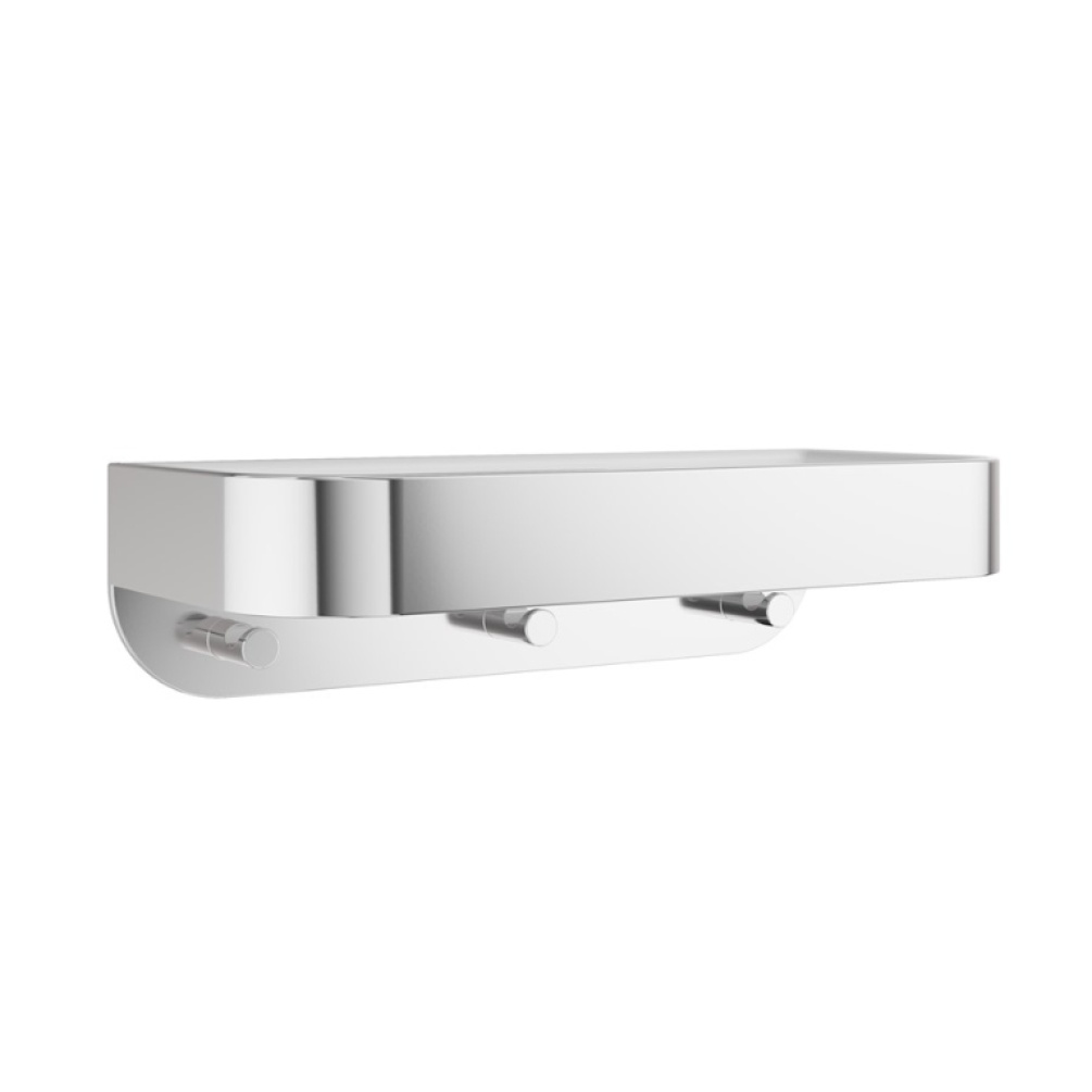 Product Cut out image of the Crosswater Chrome Wall Mounted Shower Basket with White Tray