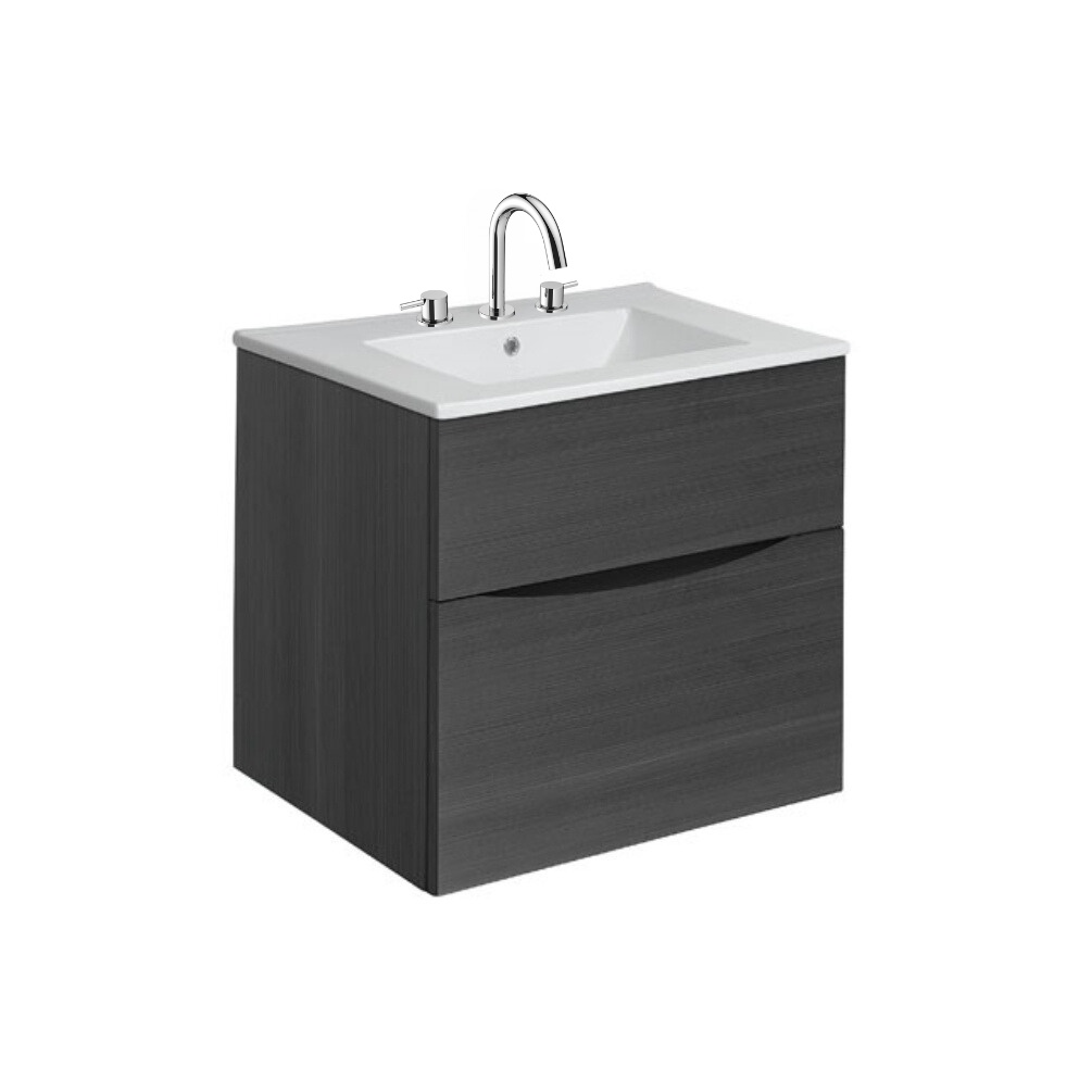 Product Cut out image of the Crosswater Glide II Steelwood 500mm Double Drawer Unit with Ceramic 3 Tap Hole Basin