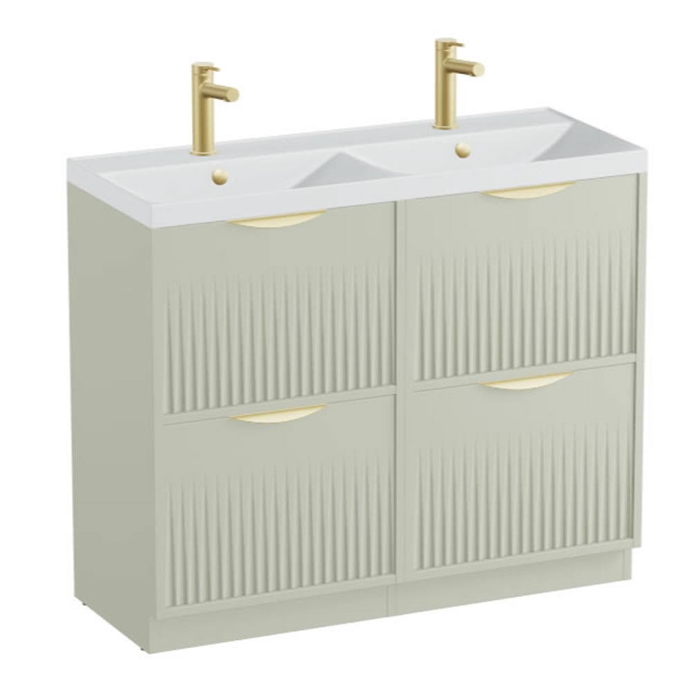Vado Safari Fluted 1000mm Sage Green Floorstanding Vanity Unit & Arctic White Basin