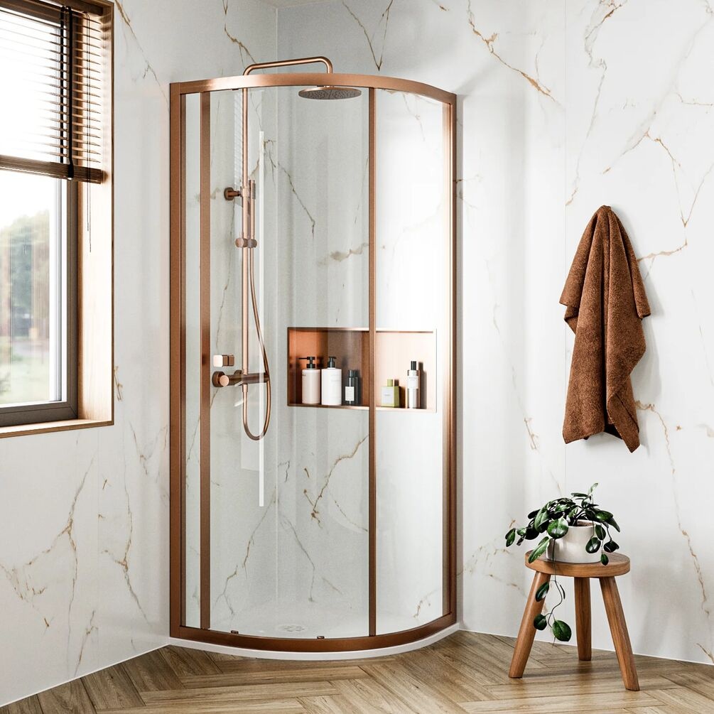 Lifestyle image of Crosswater Clear 6 Brushed Bronze 800mm Shower Quadrant