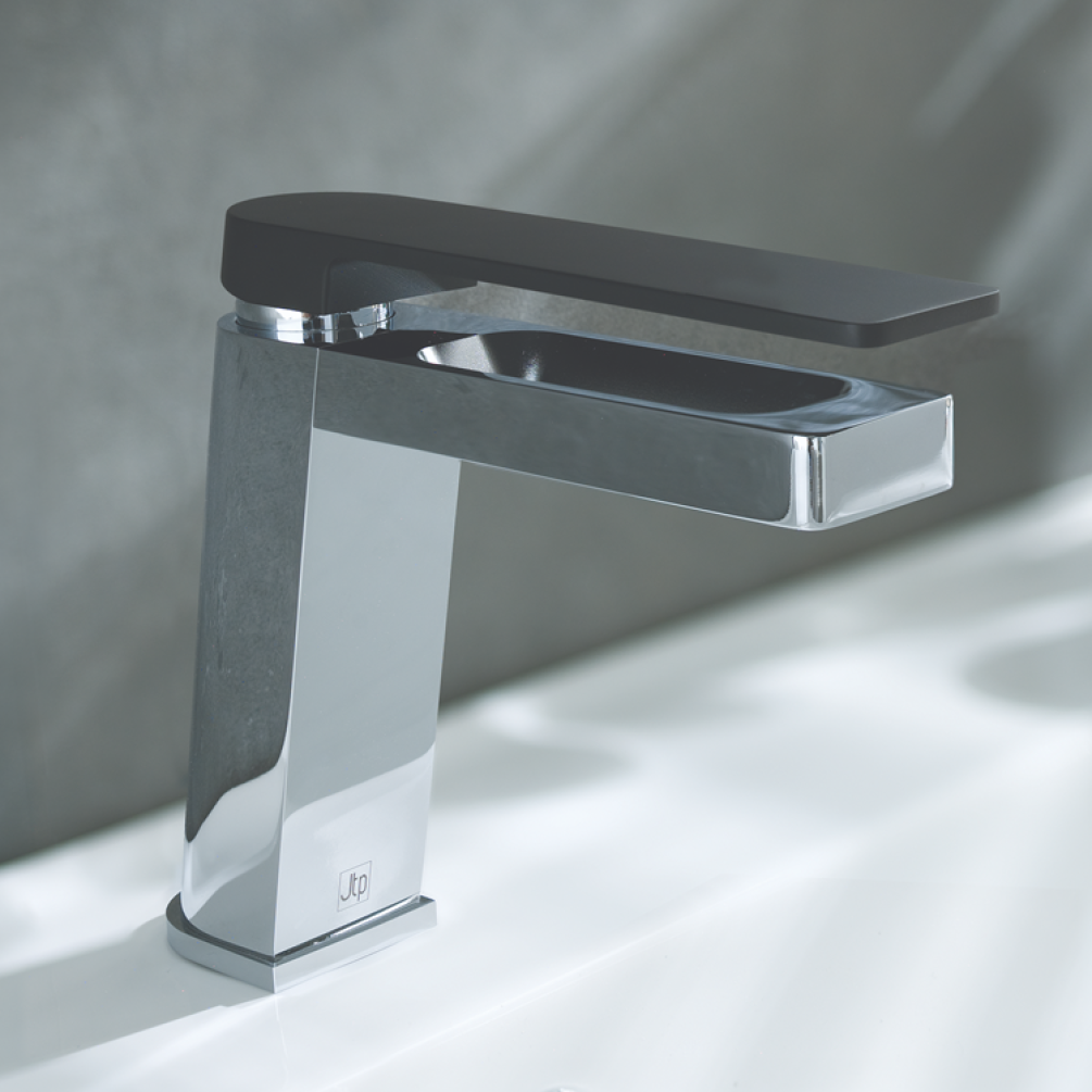 Photo of JTP Axel Chrome & Matt Black Single Lever Basin Mixer Lifestyle