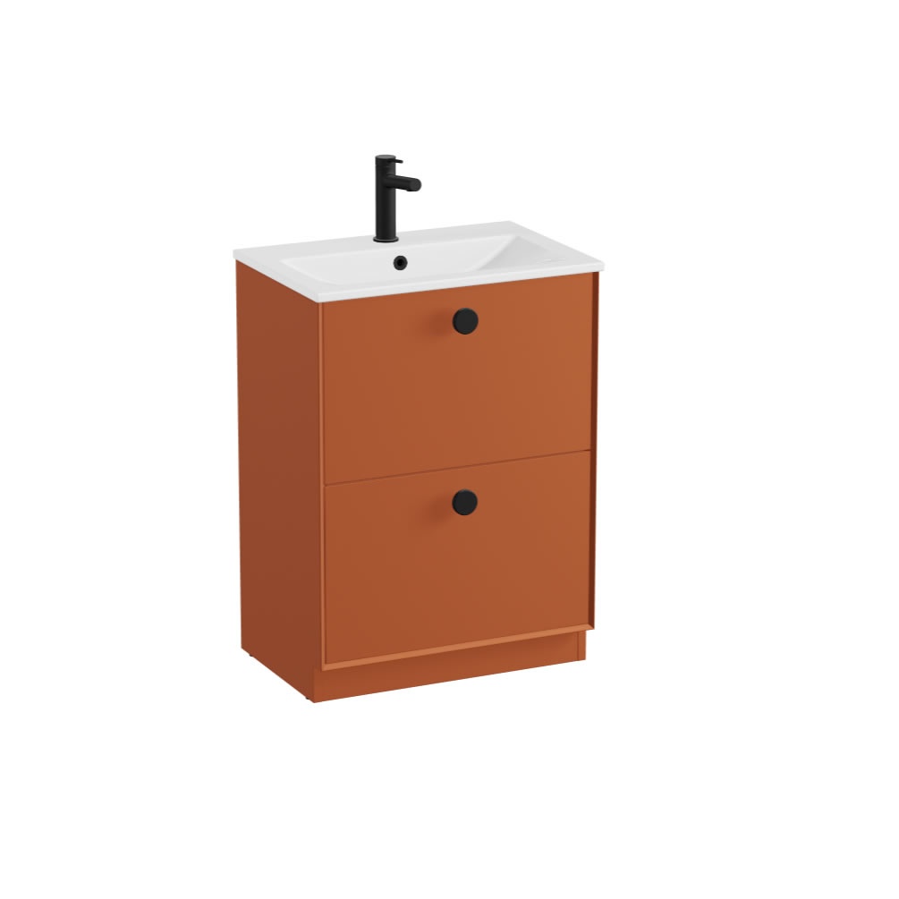 Vado Safari Smooth 600mm Terracotta Floor Mounted Vanity Unit & Ceramic Basin