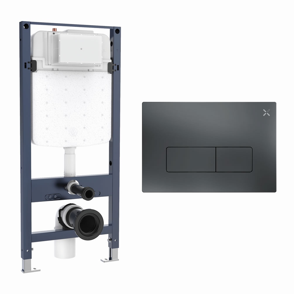 Cutout image of Crosswater 1120mm Slim Wall-Hung Cistern Frame & MPRO Slate Dual Flush Plate