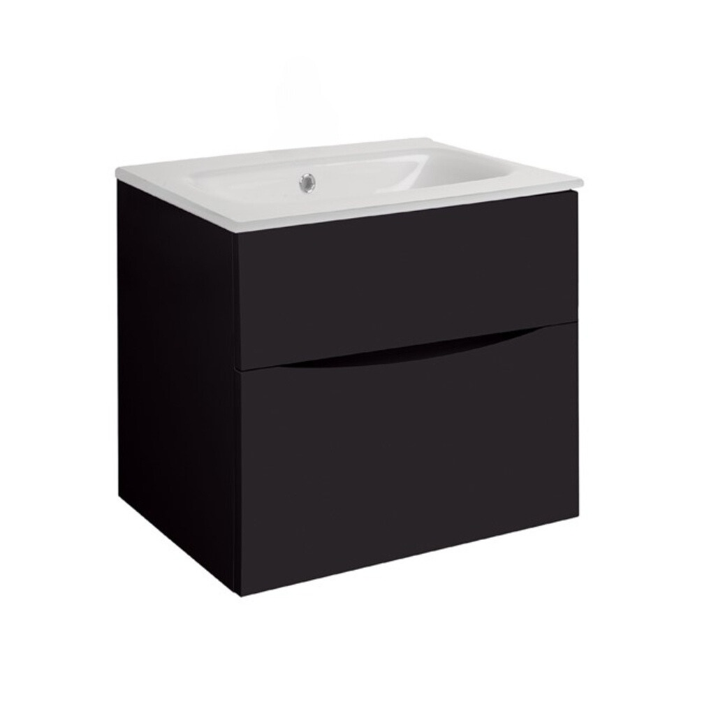 Product Cut out image of the Crosswater Glide II Matt Black 600mm Double Drawer Unit with Ice White Glass 0 Tap Hole Basin