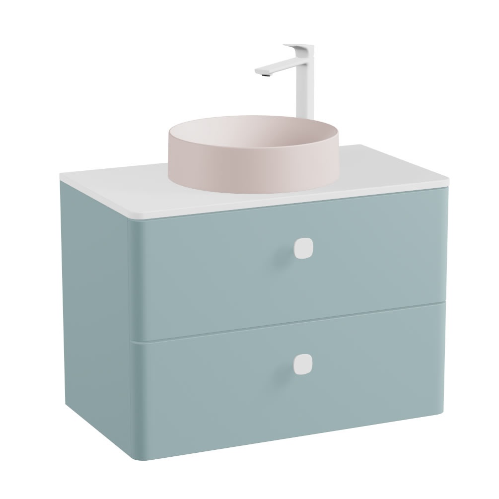 Vado Cameo 800mm Arctic White Wall Hung 2 Drawer Vanity Unit, Gloss Worktop & Pink Basin