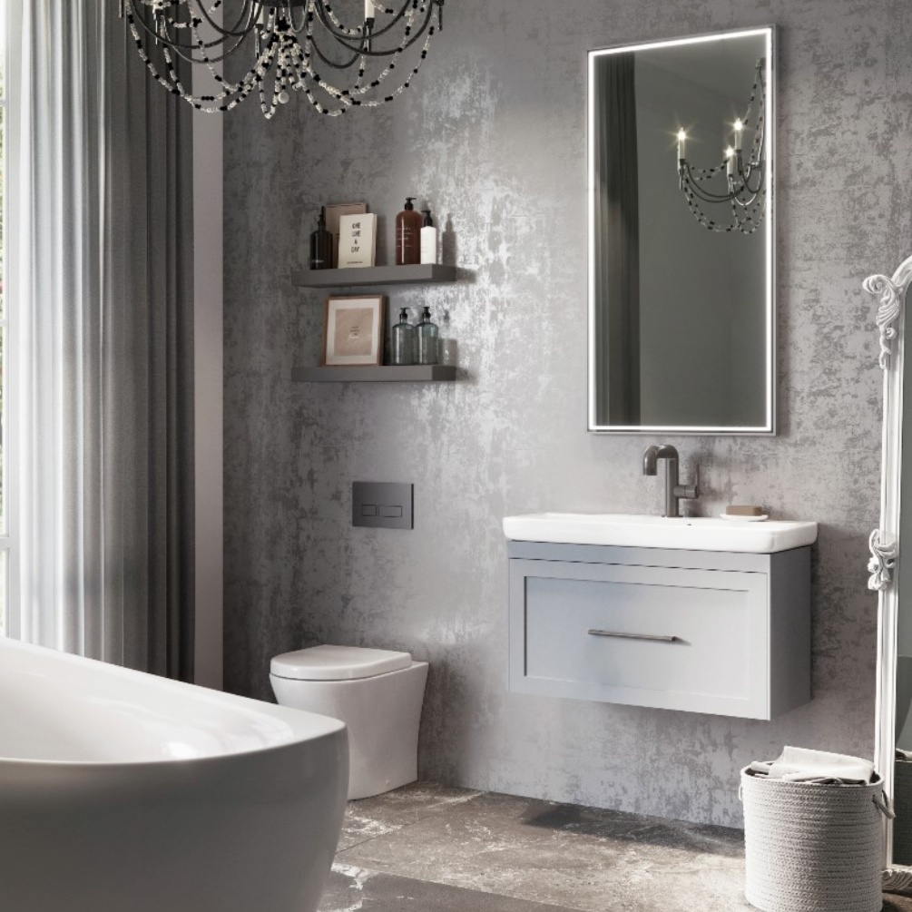 Product Lifestyle image of the Abacus Concept Shaker Stone Grey 800mm Basin & Wall Hung Vanity Unit