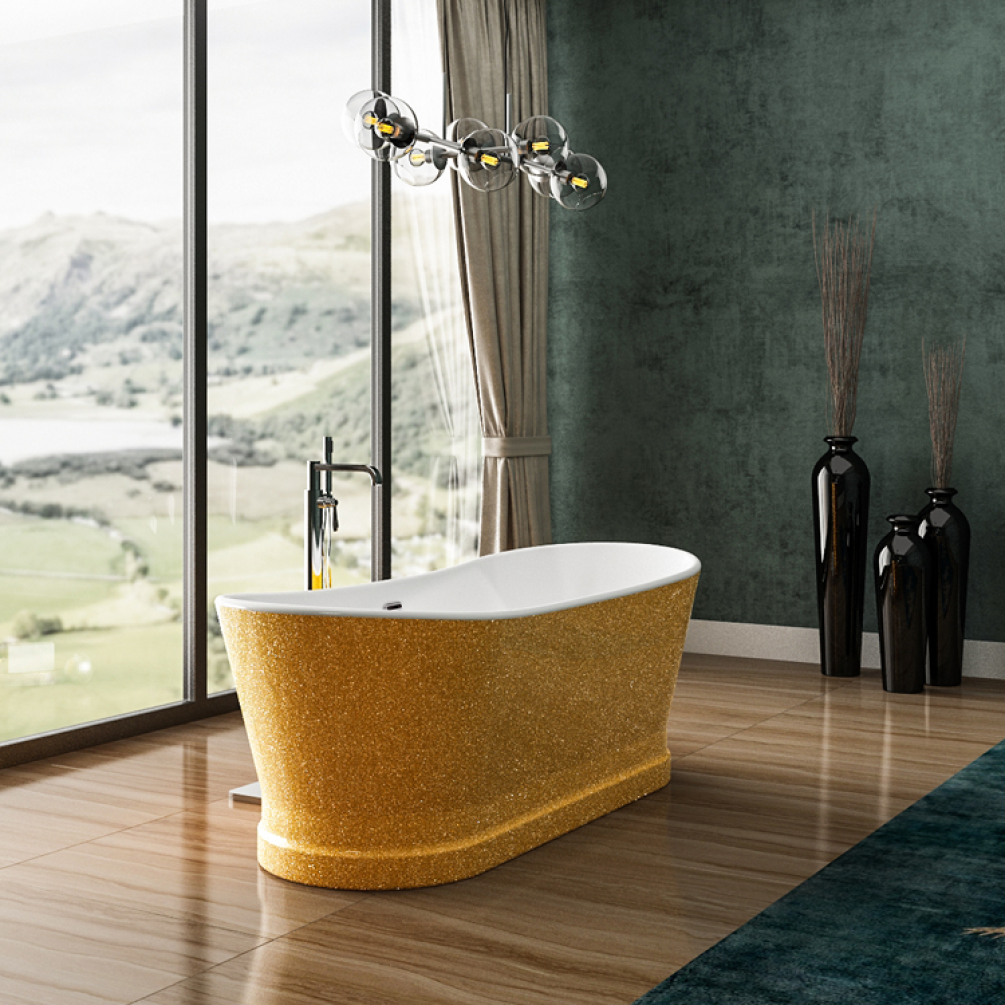 Lifestyle Photo of Charlotte Edwards Jupiter Sparkling Gold 1700mm Freestanding Bath 1