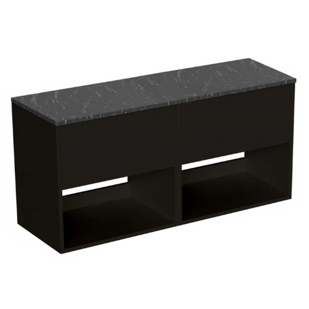 Cut out image of the Britton Hackney Matt Black 1000mm Double Wall Hung Vanity Unit & Marquina Worktop