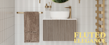 image of fluted vanity unit in bathroom with words fluted furniture