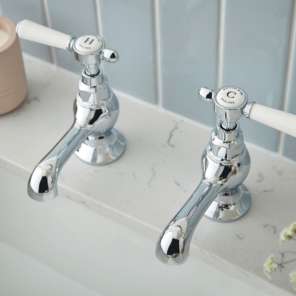 Booth & Co. Axbridge Lever Chrome Basin Pillar Taps - Lifestyle Image