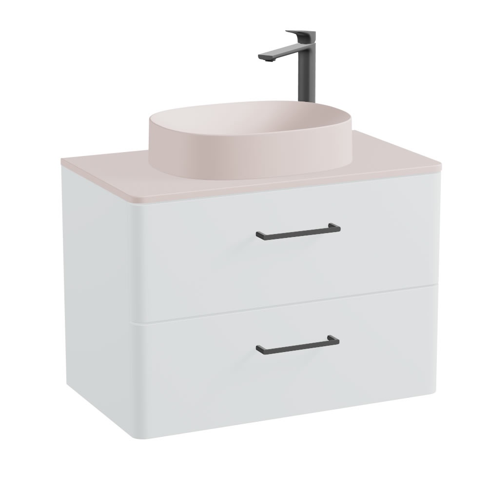 Vado Cameo 600mm Arctic White Wall Hung 2 Drawer Vanity Unit, Pink Worktop & Basin