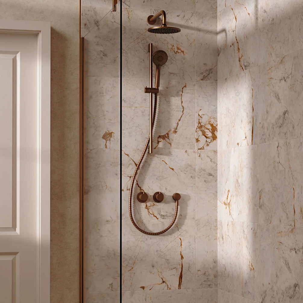 Lifestyle image of Crosswater Module Brushed Bronze Dual Outlet Slide Rail Shower Set