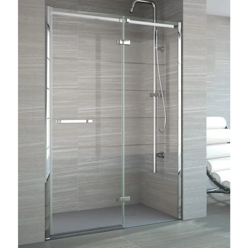 Lifestyle image of the Merlyn 8 Series Chrome Frameless 1200mm Hinged Shower Door