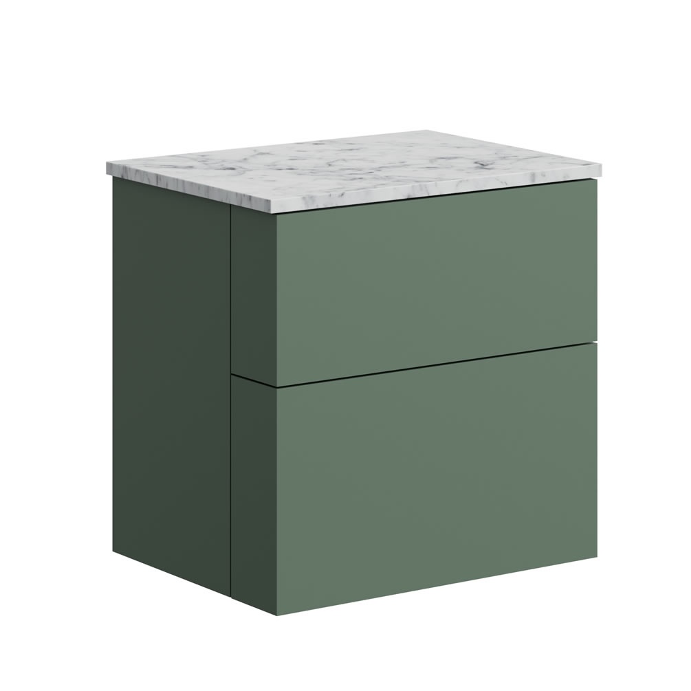 Crosswater Avenue Sage Green 600mm Double Drawer Unit & Carrara Marble Worktop