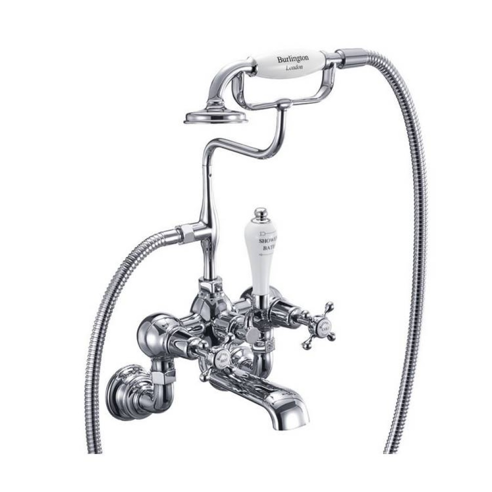 Product Cut out image of the Burlington Claremont Chrome Wall Mounted Bath Shower Mixer