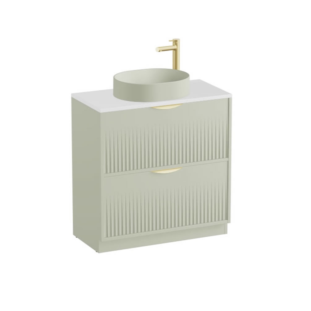 Vado Safari Fluted 800mm Sage Green Floorstanding Vanity Unit & Gloss White Worktop