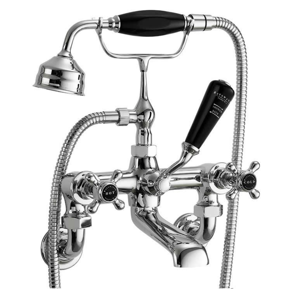 Photo of Bayswater Crosshead Black & Chrome Wall Mounted Bath Shower Mixer