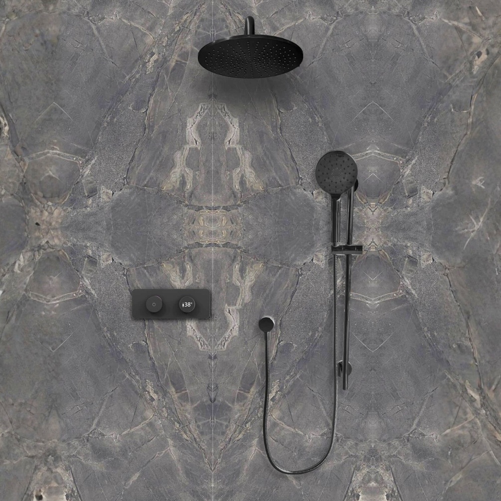 TED TOGO Matt Black Dual Outlet Digital Slide Rail Shower Set Lifestyle 1