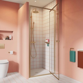 image of a crosswater pivot shower door open in a bathroom
