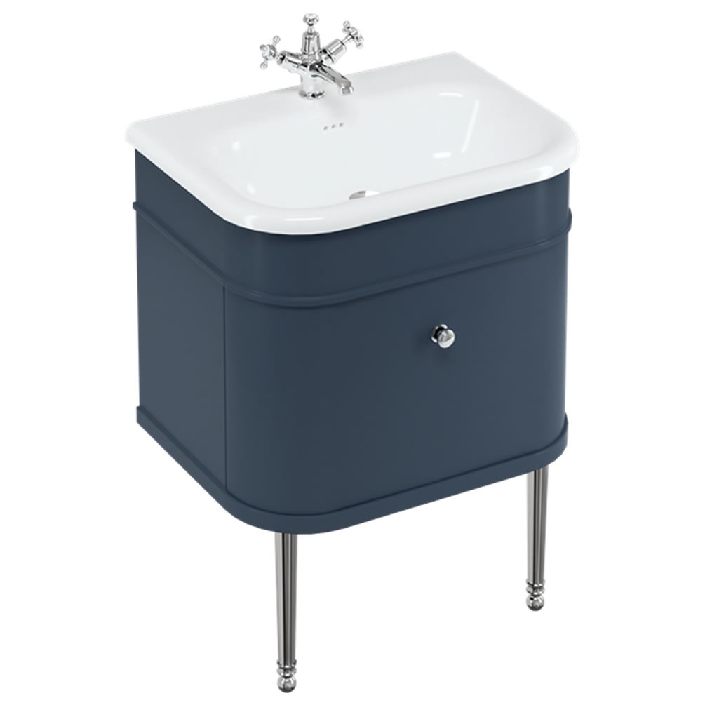 Burlington Chalfont 650mm Natural Stone Basin, Blue Wall Hung Unit & Chrome Legs