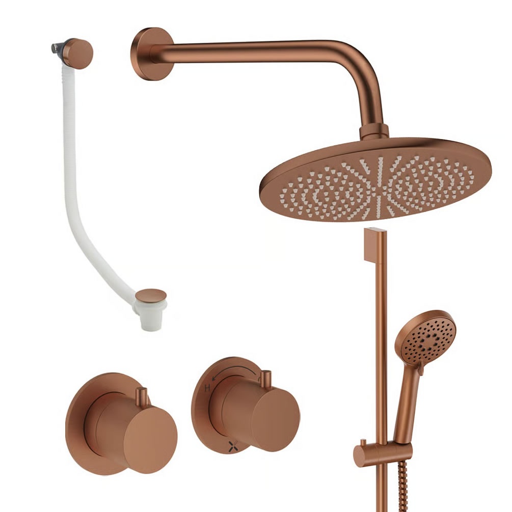 Cutout image of Crosswater Module Brushed Bronze Triple Outlet Slide Rail Shower Bath Set
