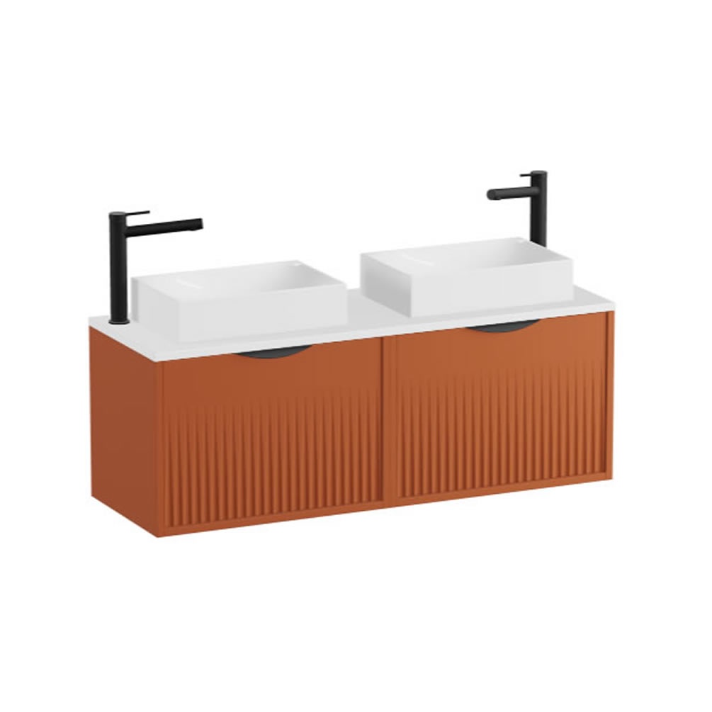 Vado Safari Fluted 1200mm Terracotta Wall Hung Vanity Unit & Gloss White Worktop