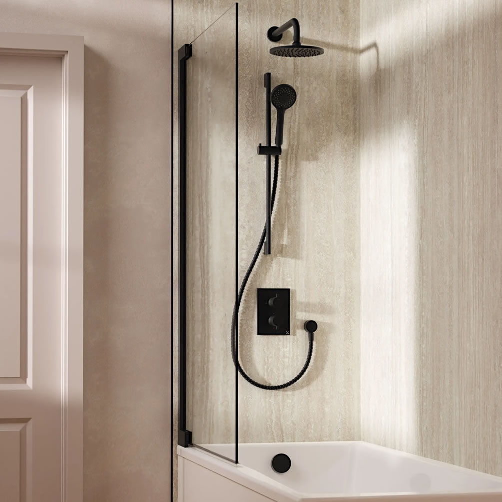 Lifestyle image of Crosswater Crossbox Matt Black Triple Outlet Slide Rail Shower Bath Set