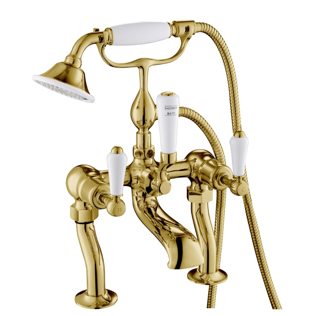 JTP Grosvenor Lever Polished Gold Deck Mounted Bath Shower Mixer With Kit Cut Out