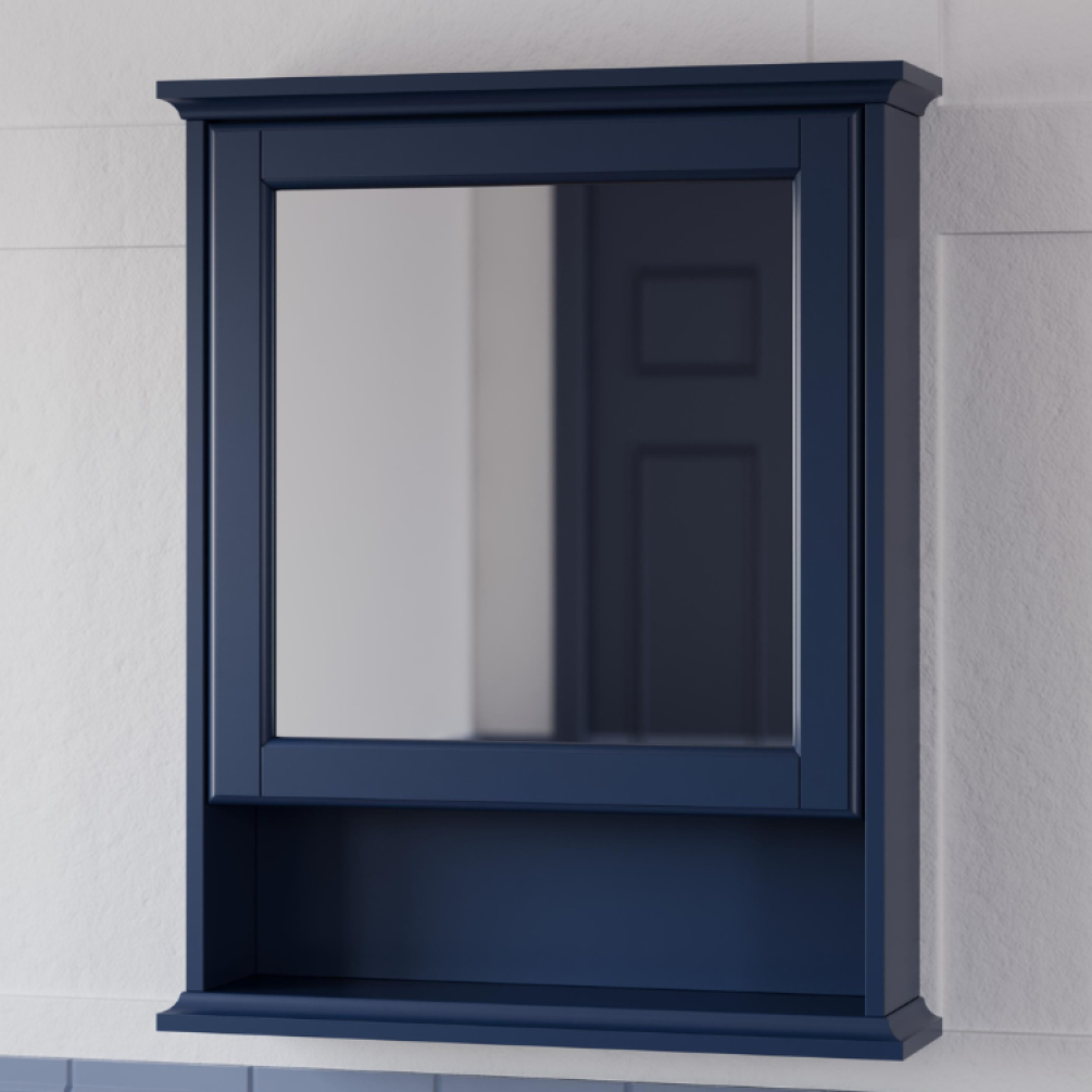 Close up product lifestyle image of the Burlington Blue 600mm Mirror Cabinet