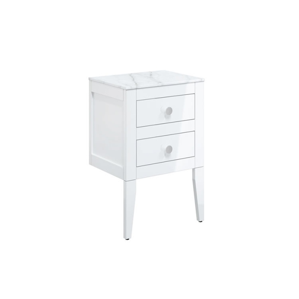 Cutout image of Crosswater Canvass White Gloss Floor-Standing Vanity Unit with Marble Worktop 485mm