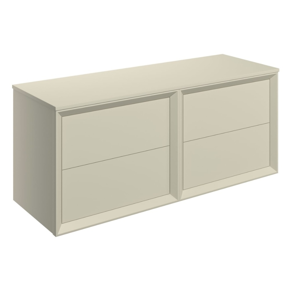 Apex Air Matt Cotton Wall Hung 1200mm 4 Drawer Double Basin Countertop Vanity Unit Cut Out