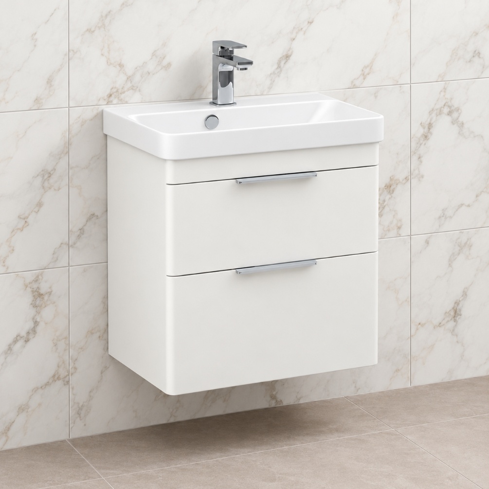 Imex Luna Matt White 550 x 370mm 2-Drawer Wall Mounted Vanity Unit Lifestyle