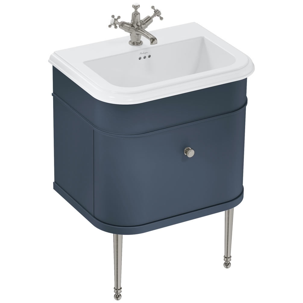 Burlington Chalfont 650mm Blue Vanity Unit With Ceramic Basin & Chrome Legs