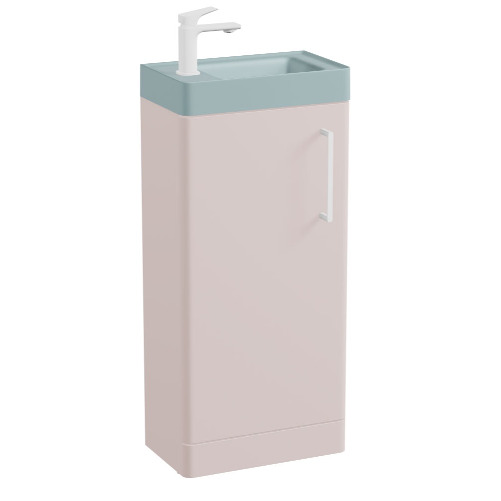 Vado Cameo 400mm Pink Clay Floorstanding Vanity Unit & Cove Blue Basin - Left Hand