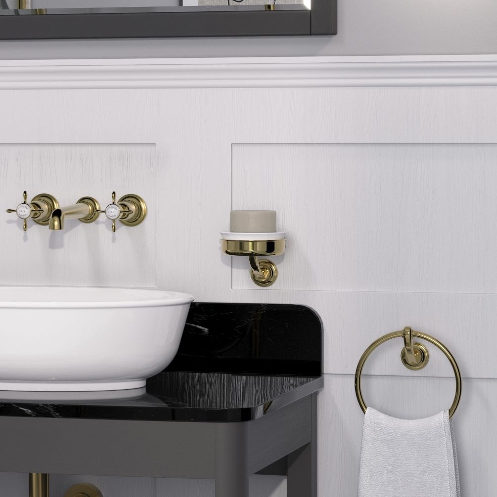 Lifestyle image of Burlington Guild Gold Wall Mounted Soap Dish