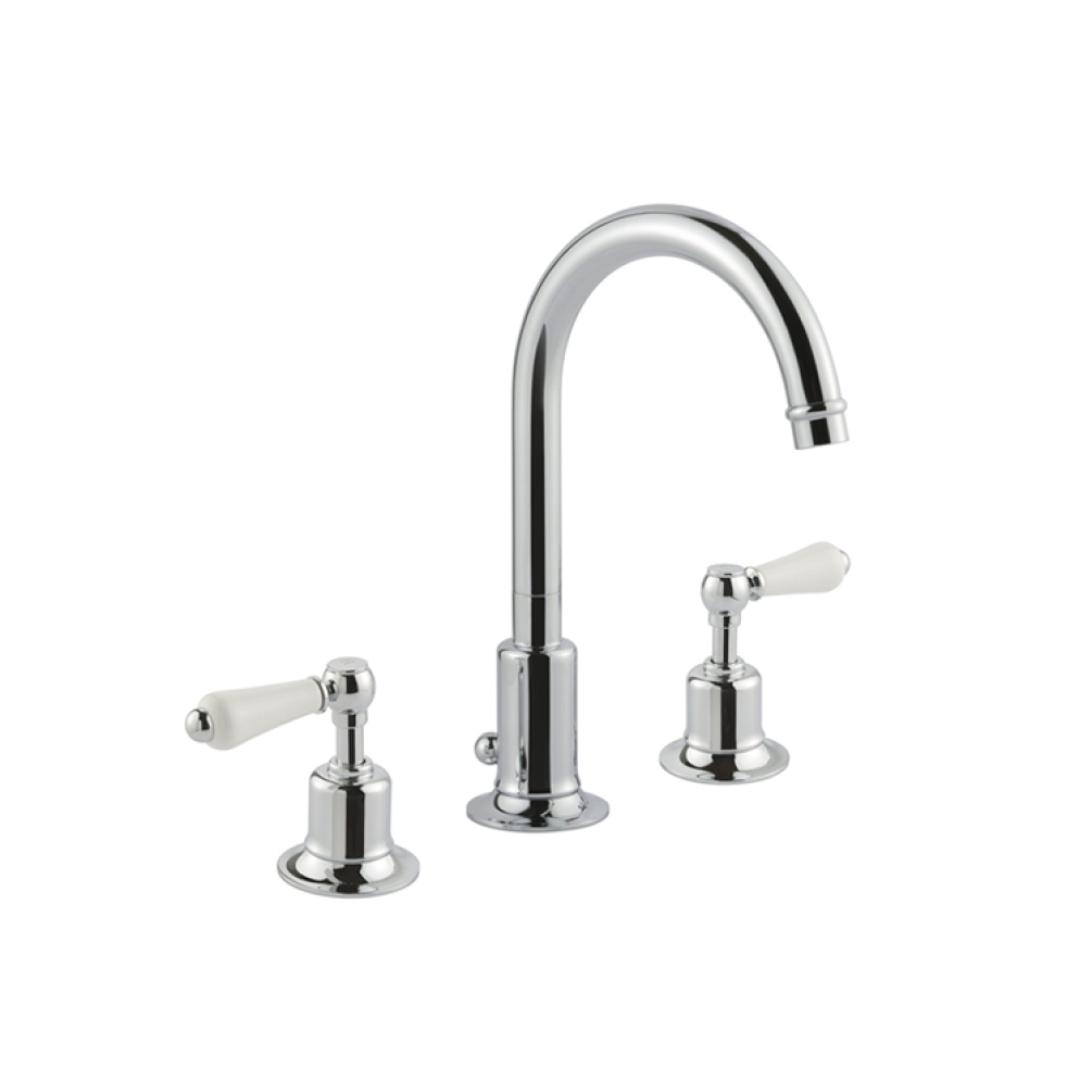 Photo of JTP Grosvenor Lever 3TH Basin Mixer - White Levers