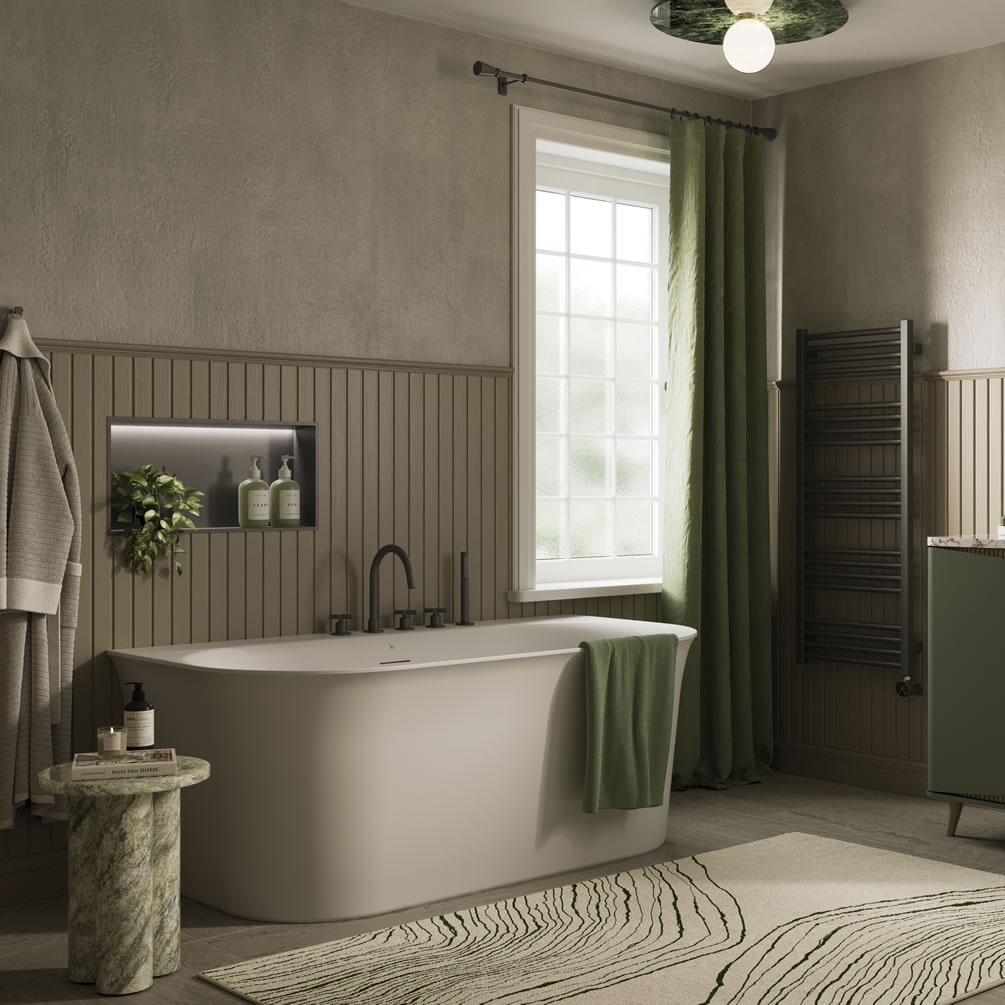 Crosswater Cursa Grande Matt White Back To Wall 1700mm Freestanding Bath - Lifestyle Image 1