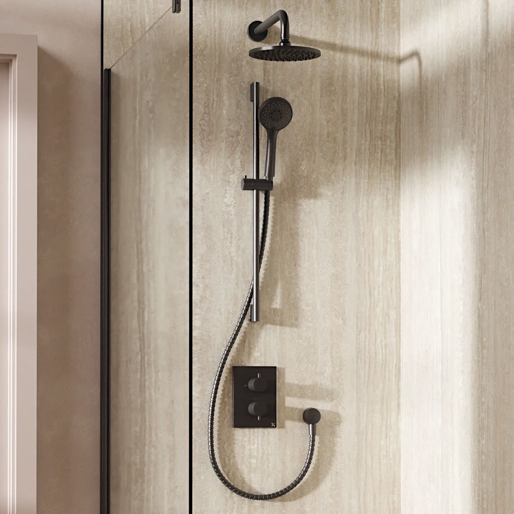 Lifestyle image of Crosswater Crossbox Slate Dual Outlet Slide Rail Shower Set