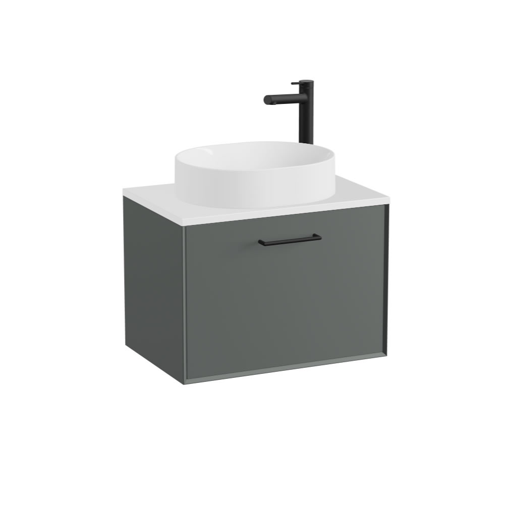 Vado Safari Smooth 600mm Charcoal Grey Wall Hung Vanity Unit & Gloss White Worktop