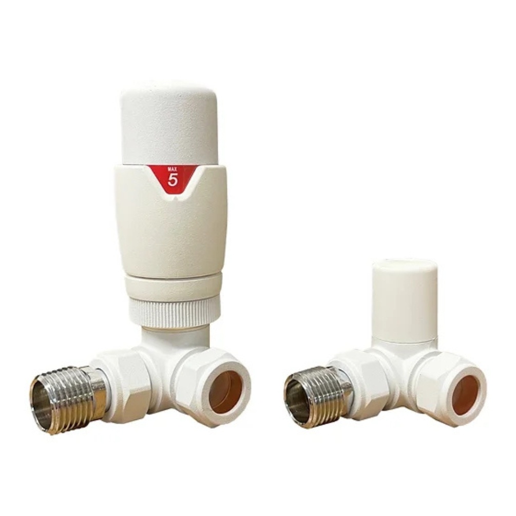 Cutout image of Radox White Thermostatic Corner Valves