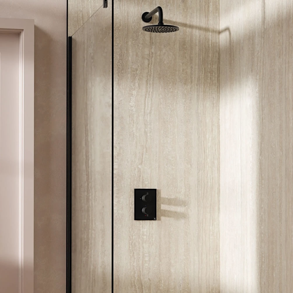Lifestyle image of Crosswater Crossbox Matt Black Single Outlet Rainfall Shower Set