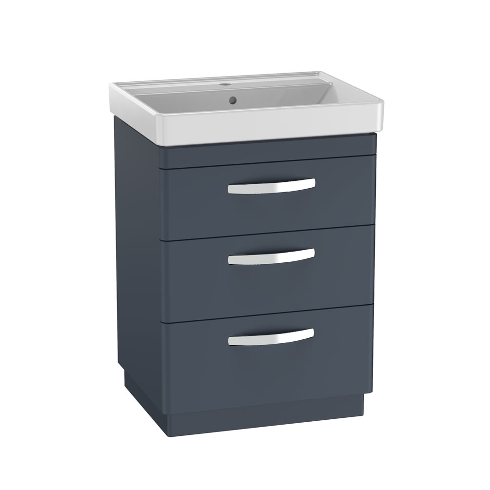 Tavistock Compass 600mm Matt Oxford Blue 3 Drawer Freestanding Unit & Basin