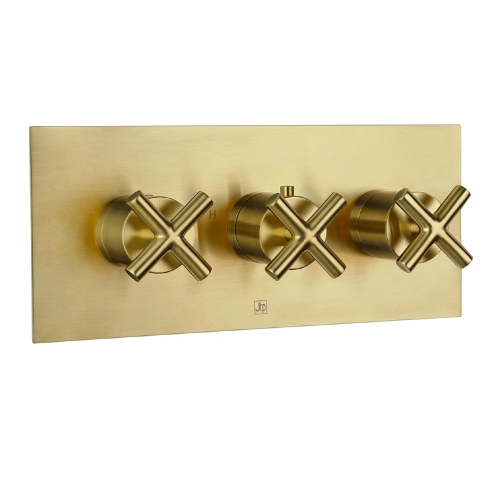 JTP Solex Brushed Brass Twin Outlet Landscape Shower Valve