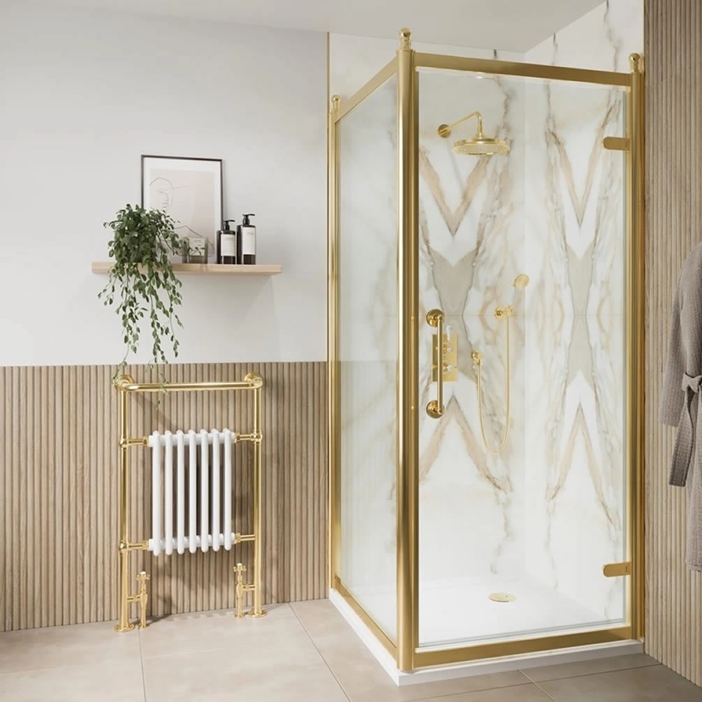 Burlington Classique 1000mm Gold Hinged Shower Door With Side Panel